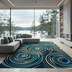 Teal and Cream Abstract Concentric Circles Rug