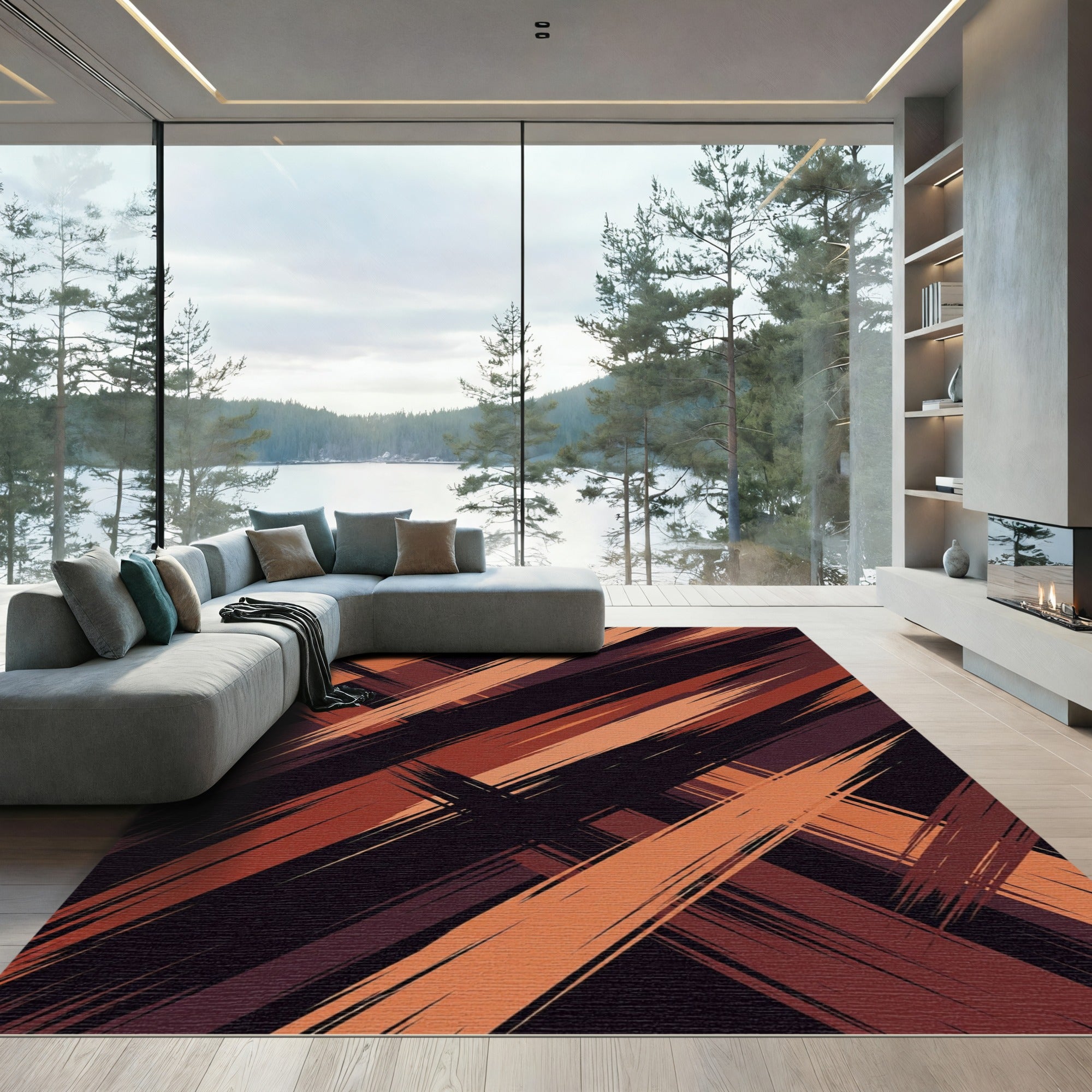 Abstract Copper and Bronze Crosshatch Rug