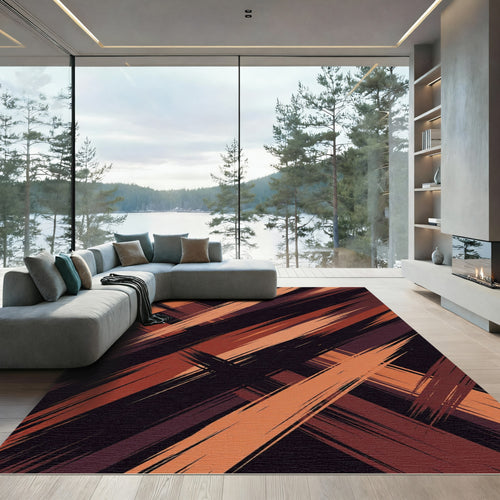 Abstract Copper and Bronze Crosshatch Rug