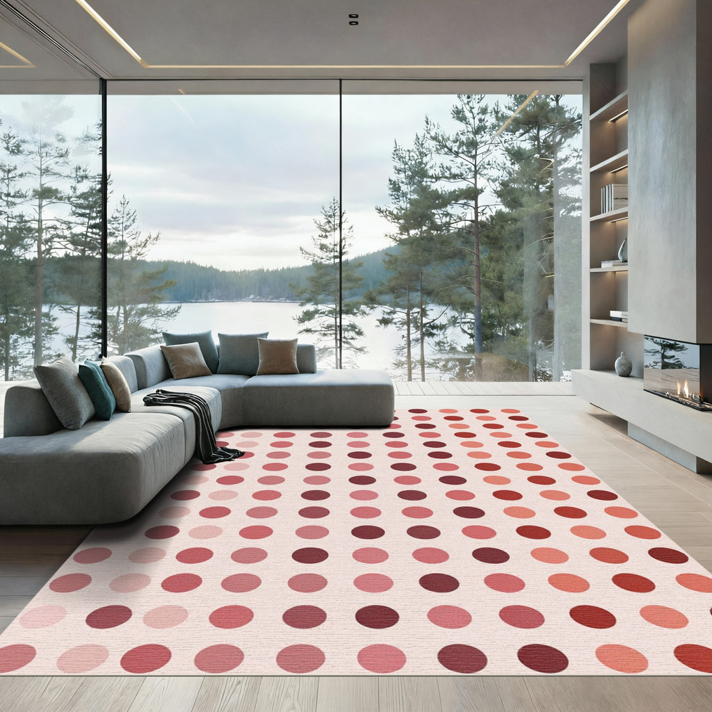 Rosy Pink Polka Dot Grid Rug