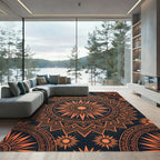 Fiery Orange Radiant Sun Mandala Rug