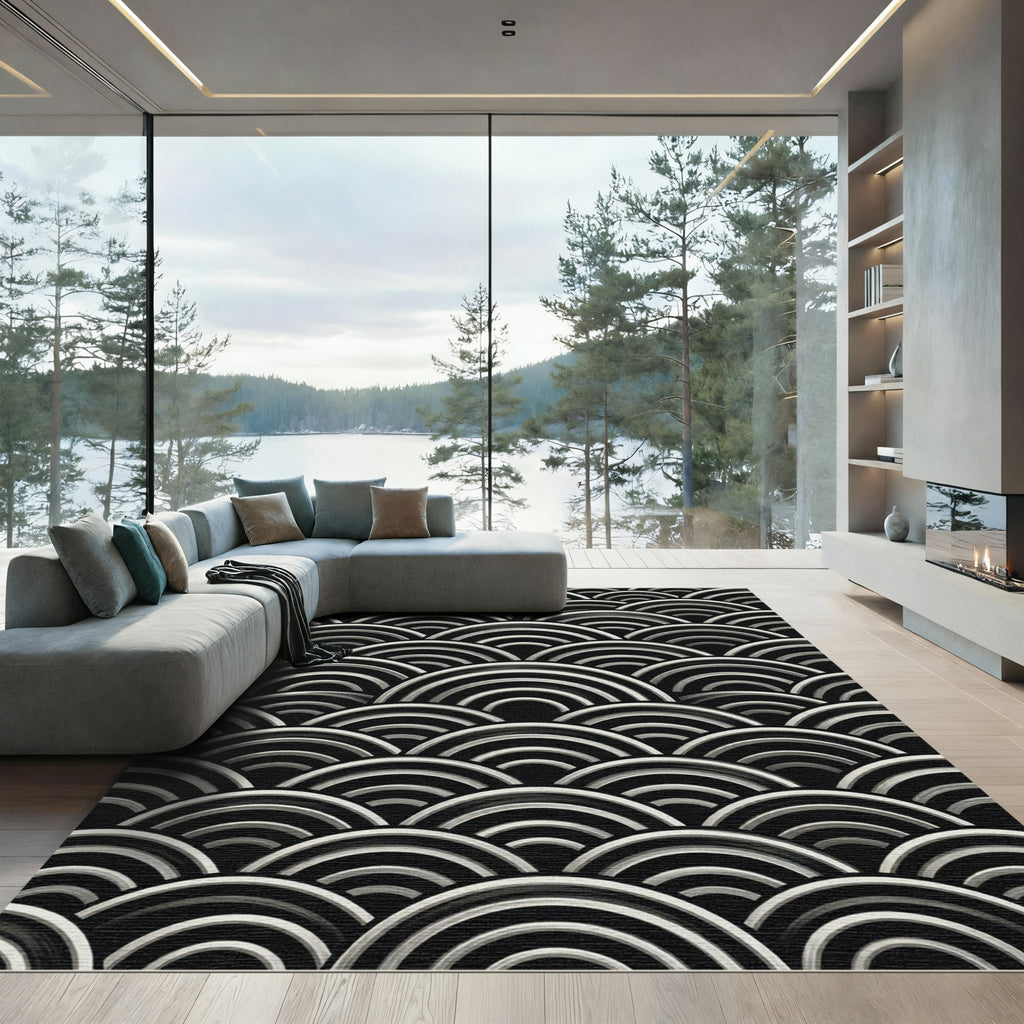 Monochrome Brushed Wave Serpentine Rug
