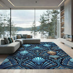 Oceanic Teal Shell Fan Repeats Rug