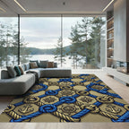 Nautical Blue Gold Rope Anchor Compass Rug