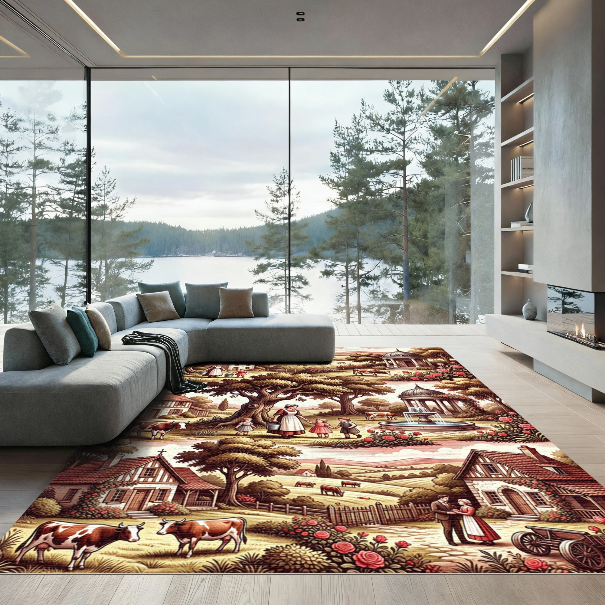 Pastoral Farmhouse Rustic Rose Garden Rug