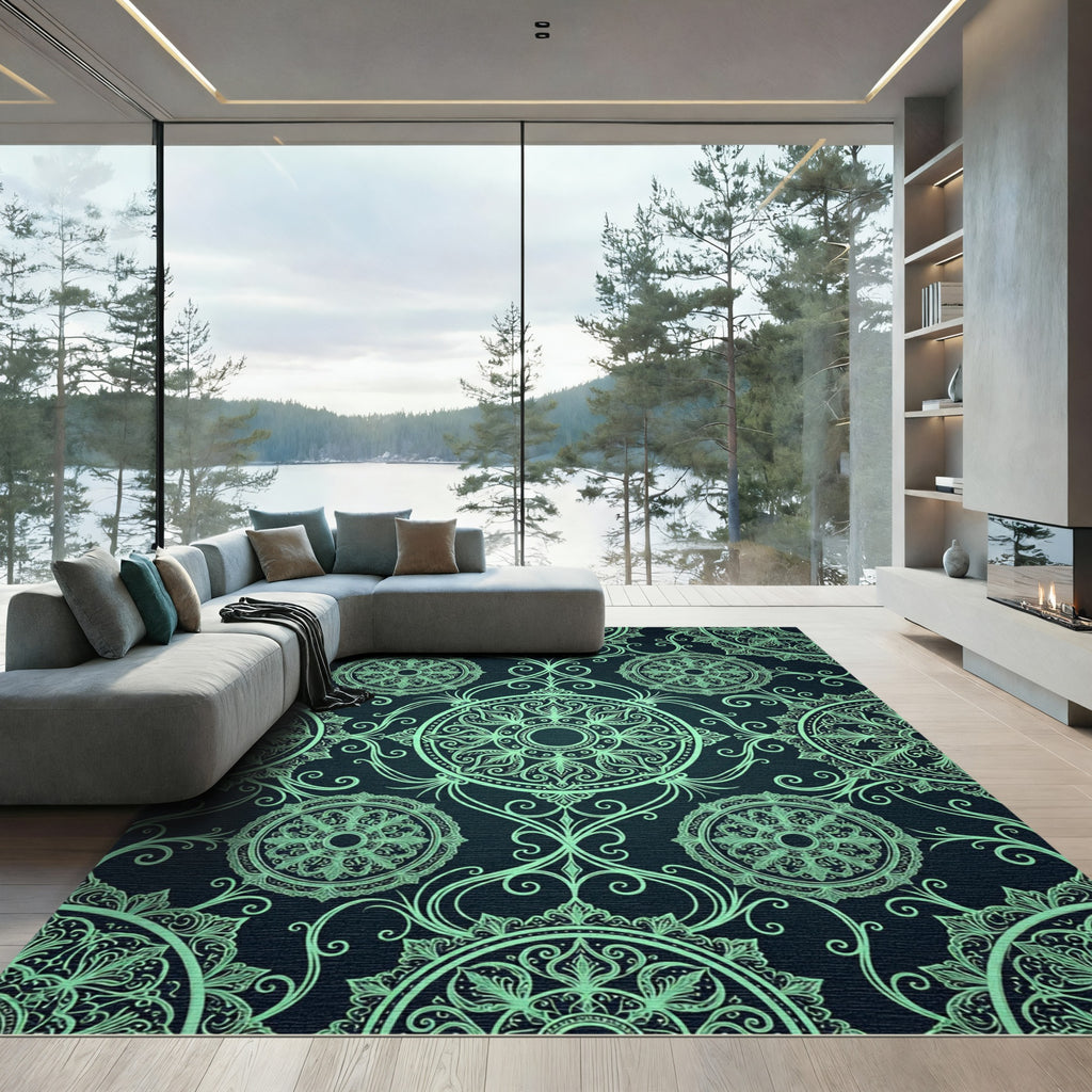 Mint Green Ornamental Medallion Rug