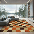 Mid Century Earth Tone Checkered Grid Rug