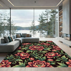 Deep Crimson Peony Floral Nouveau Rug