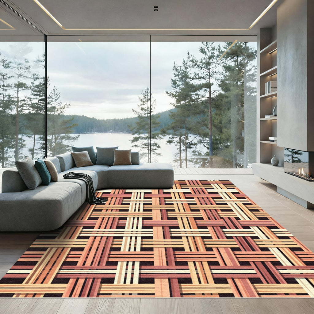 Woven Earthy Tones Interlocking Grid Rug