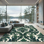 Ornate Emerald Scrollwork Damask Rug