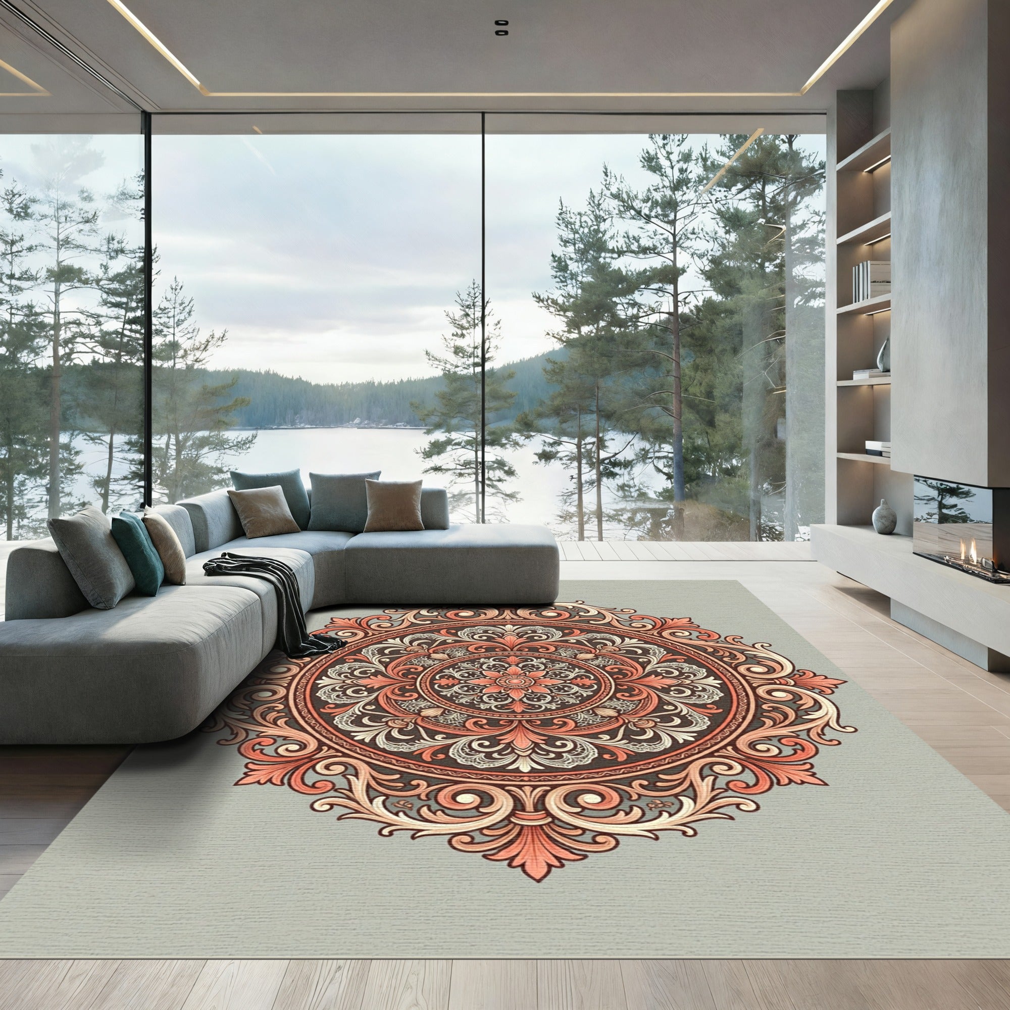 Coral Flourish Medallion Intricate Rug