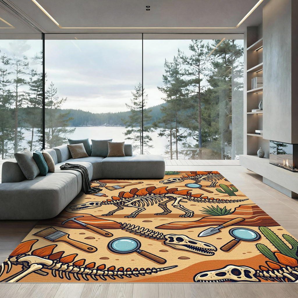 Paleontological Stegosaurus Fossil Desert Scene Rug