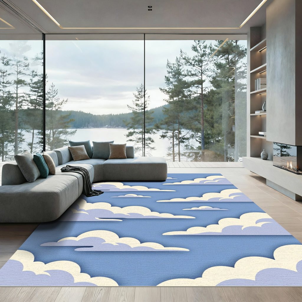 Soft Blue Sky Fluffy Cloud Rug