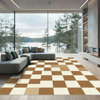 Brown Cream Checkerboard Squares Rug