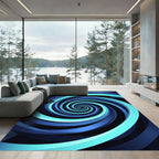 Luminous Cyan Navy Infinite Swirl Rug