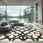 Elegant Charcoal Quatrefoil Geometric Cream Art Rug