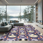 Whimsical Purple Kitten Face Grid Rug