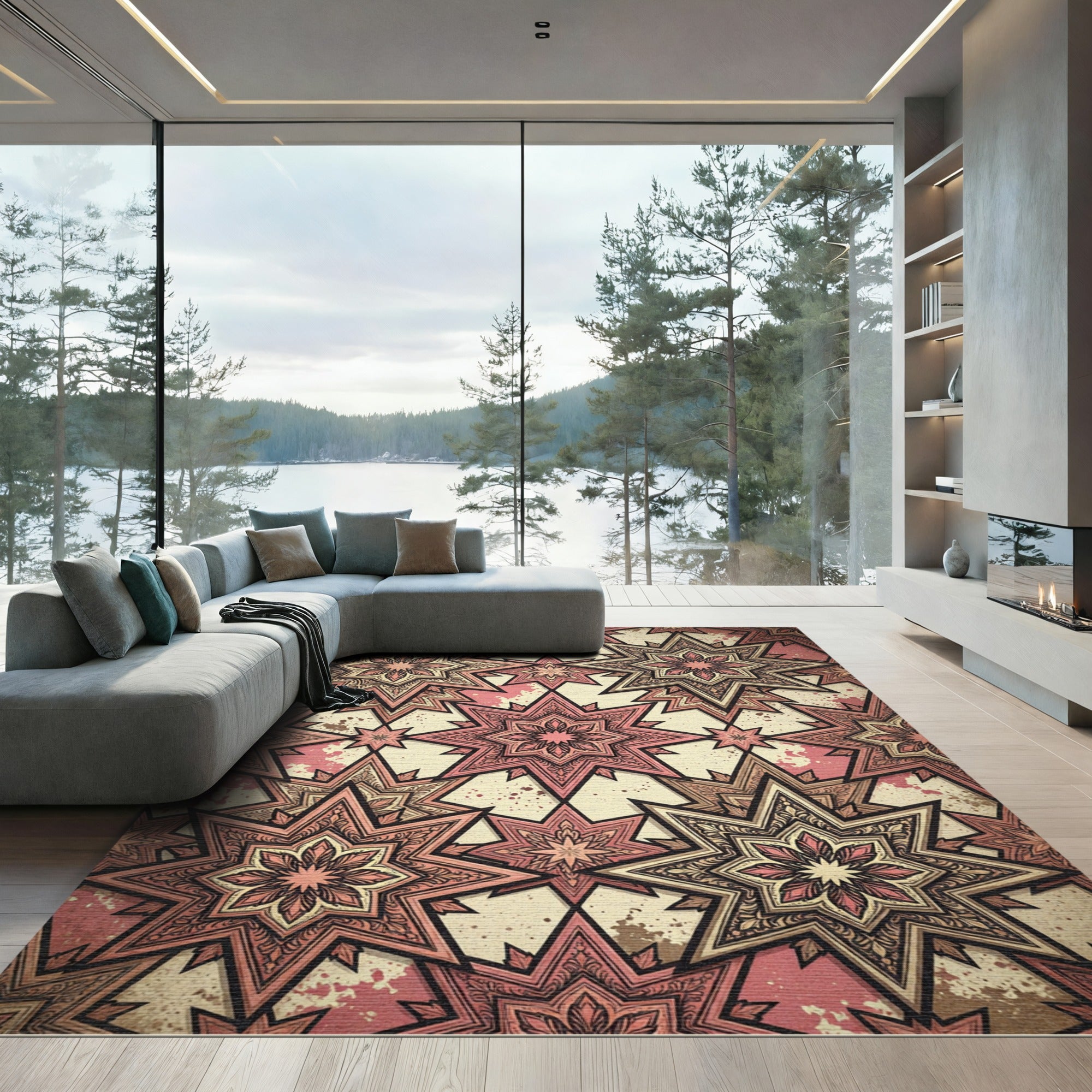 Vintage Starburst Medallion Pink Rug