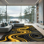 Golden Swirl Liquid Vortex Abstract Rug