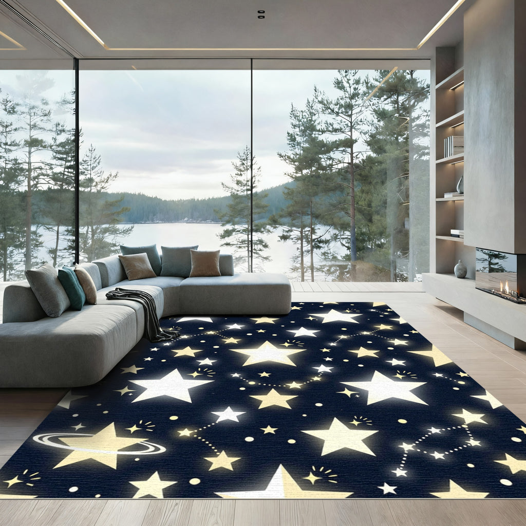Midnight Yellow Star Constellation Rug