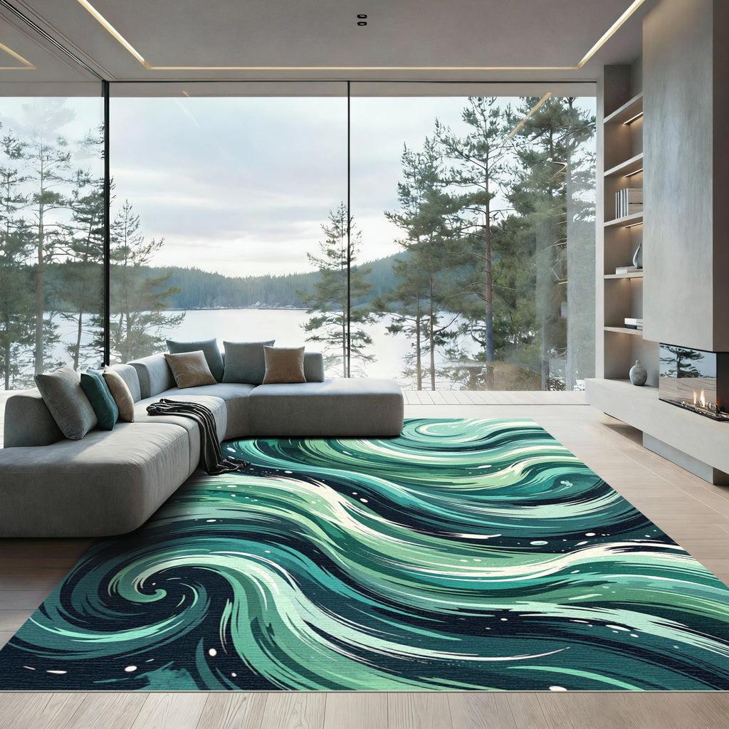 Swirling Teal Ocean Current Wave Rug