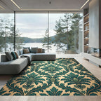Emerald Damask Scroll Botanical Verdant Rug