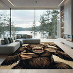 Aggressive Brown Primate Illustration Art Rug