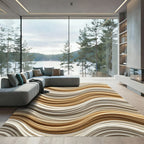 Textured Gold Cream Wave Rug