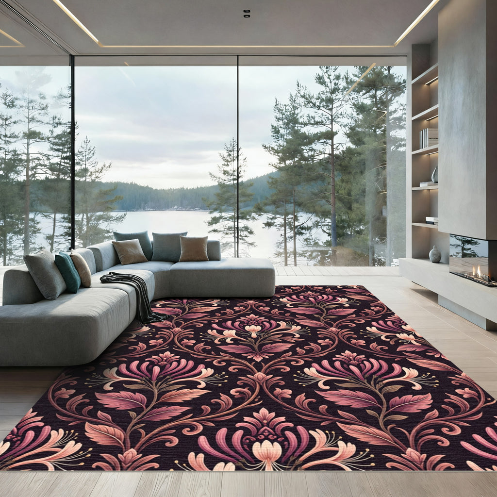 Vintage Dusty Rose Honeysuckle Damask Rug