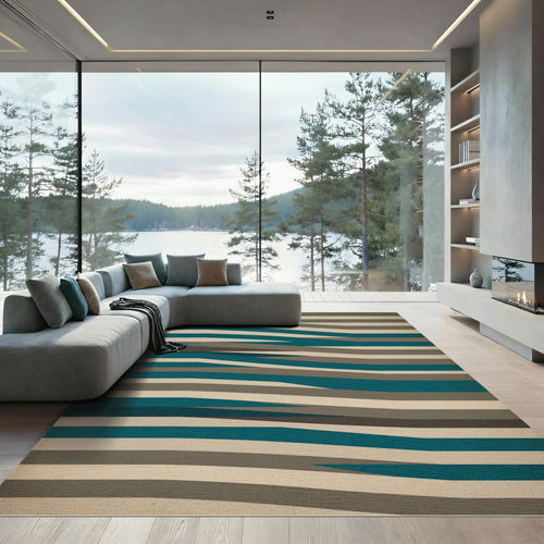 Aqua Gray Modern Woven Stripes Rug