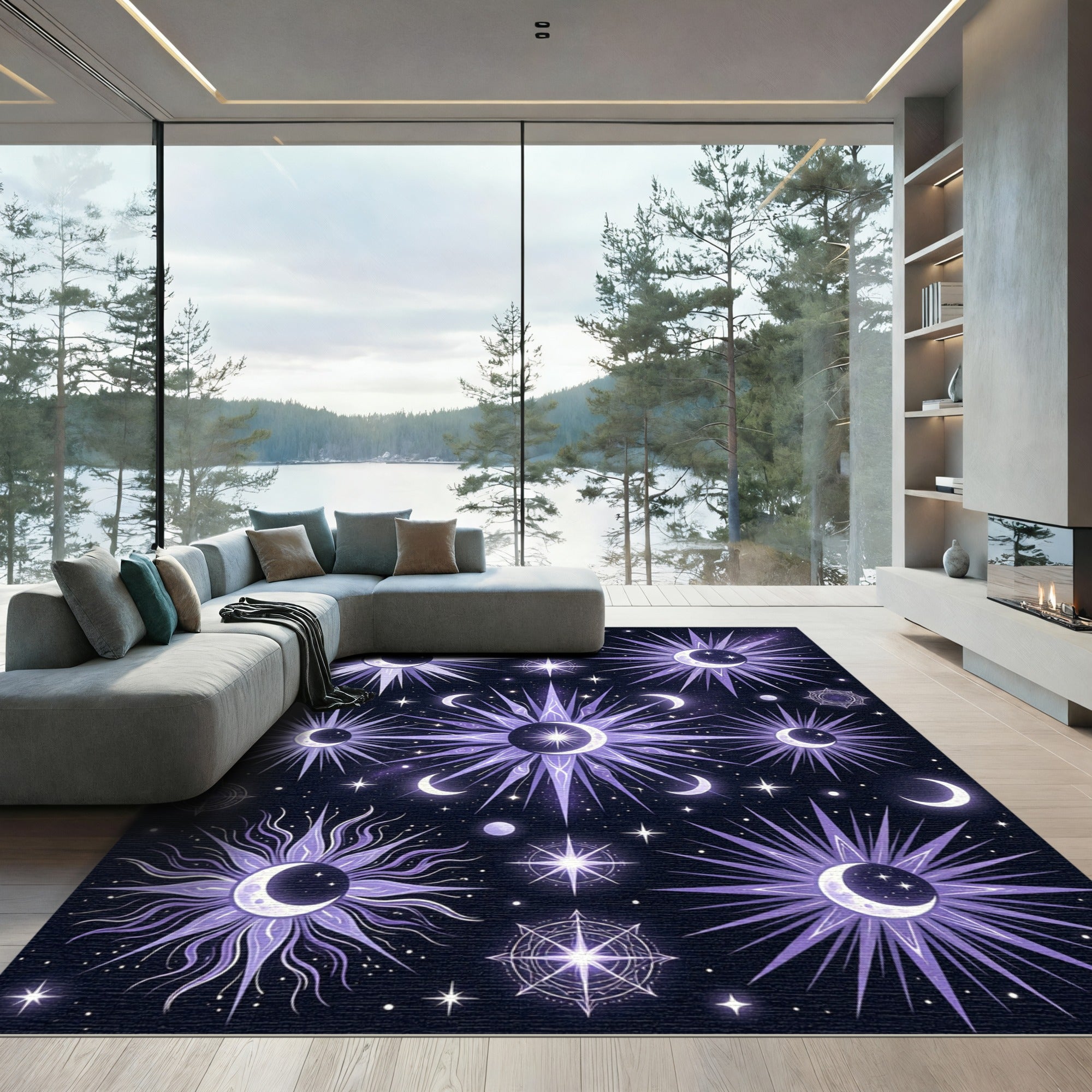 Cosmic Celestial Moon Starburst Rug
