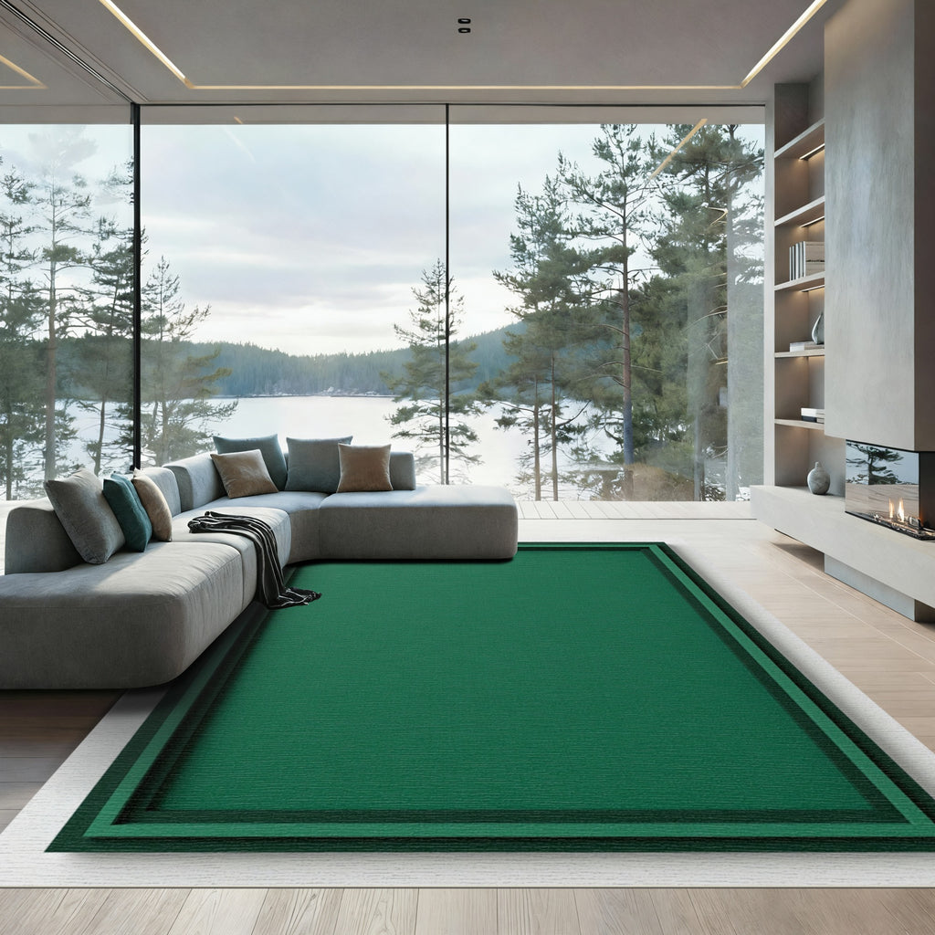 Deep Forest Green Layered Frame Rug