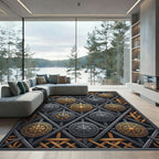 Metallic Gold and Silver Geometric Medallion Rug