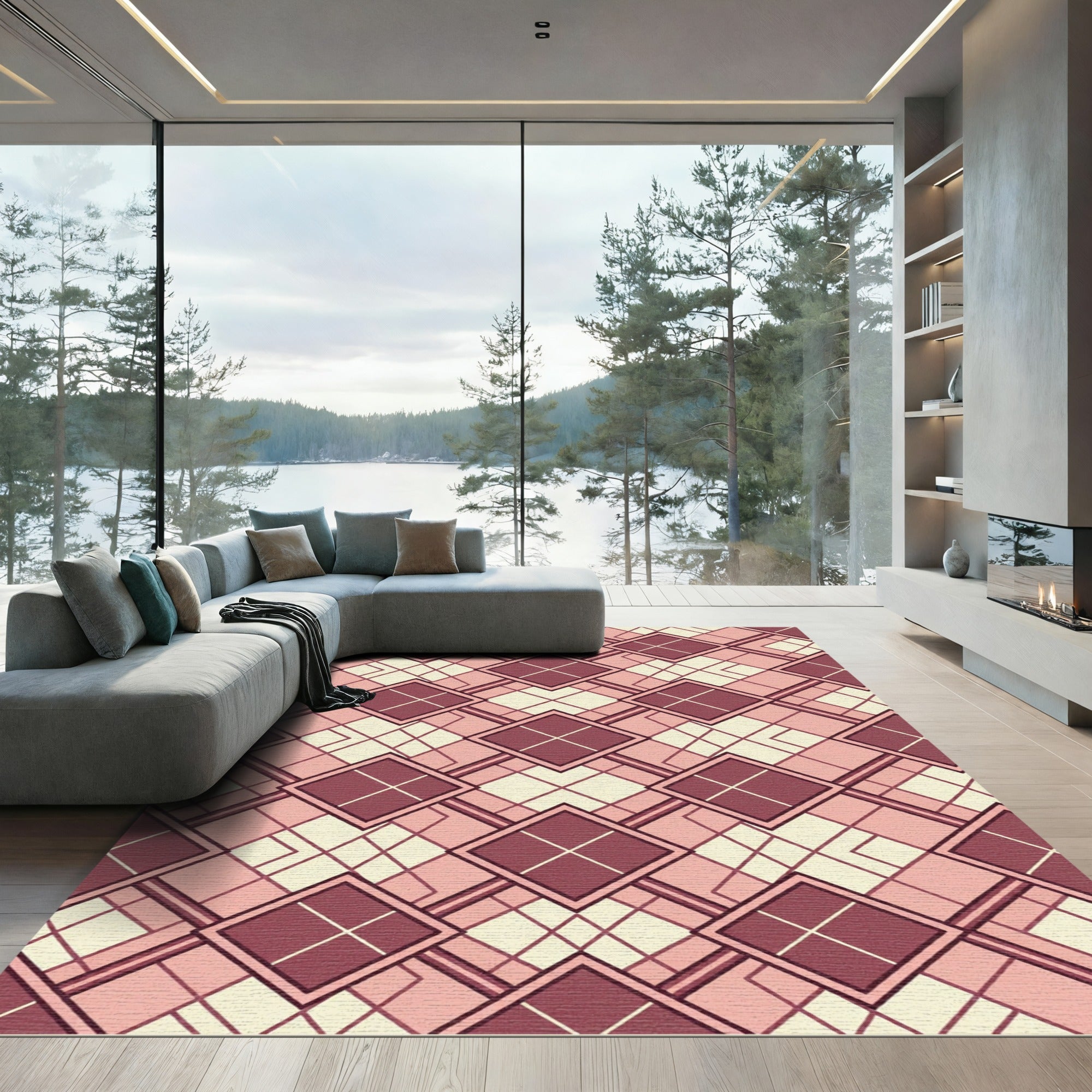 Crimson Burgundy Diamond Lattice Rug