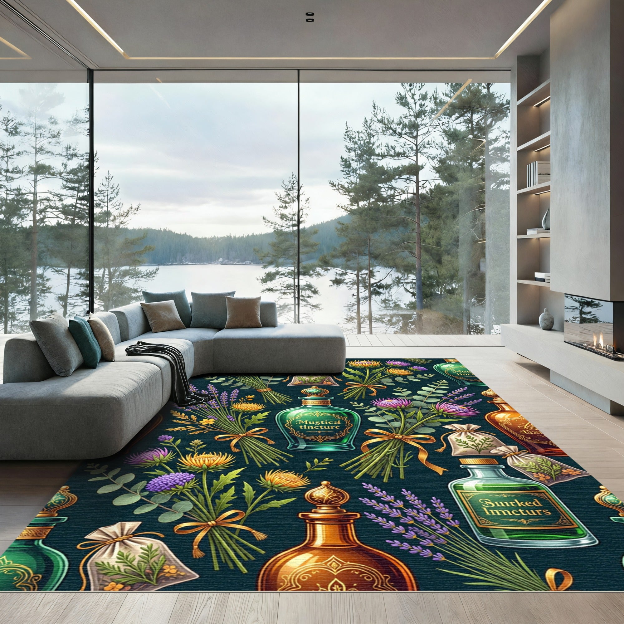 Mystical Apothecary Herb and Potion Botanical Rug