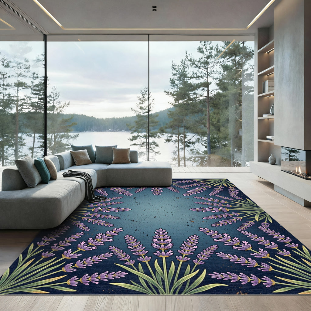 Botanical Lavender Frame Deep Indigo Rug