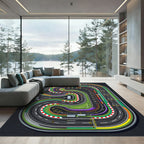 Vibrant Abstract Racing Circuit Track Rug