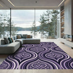Elegant Amethyst Damask Swirl Waves Rug