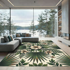 Tropical Cream and Green Palm Foliage Rug