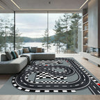 Monochrome Checkered Racing Track Circuit Rug