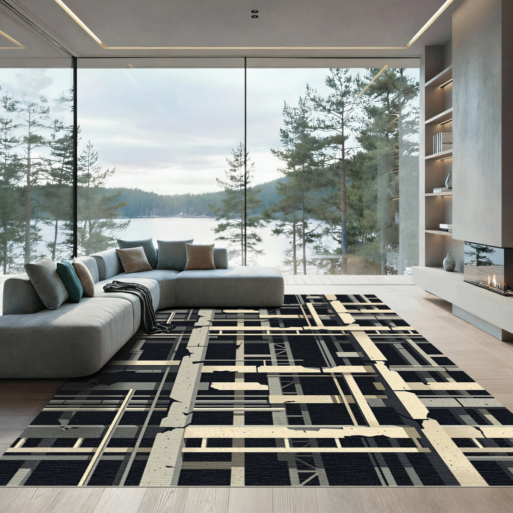 Brutalist Concrete Industrial Grid Structure Rug