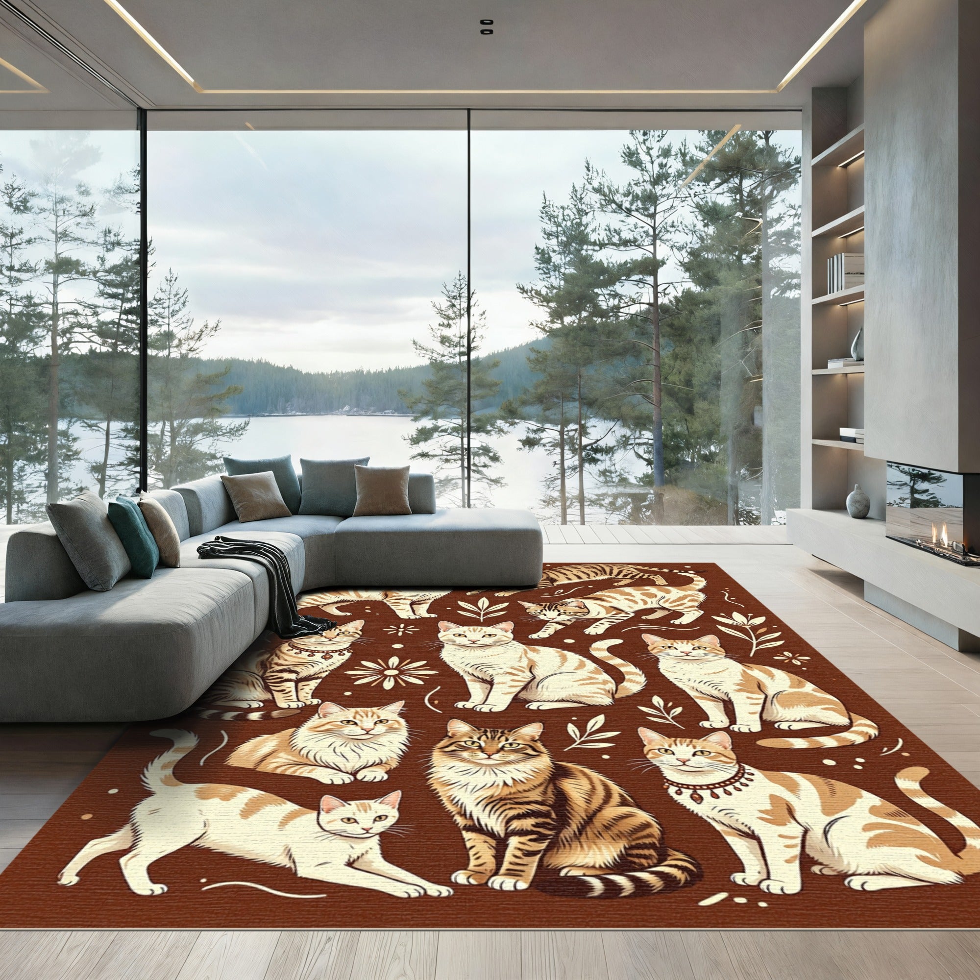 Brown Tabby Cat Collection Illustration Rug