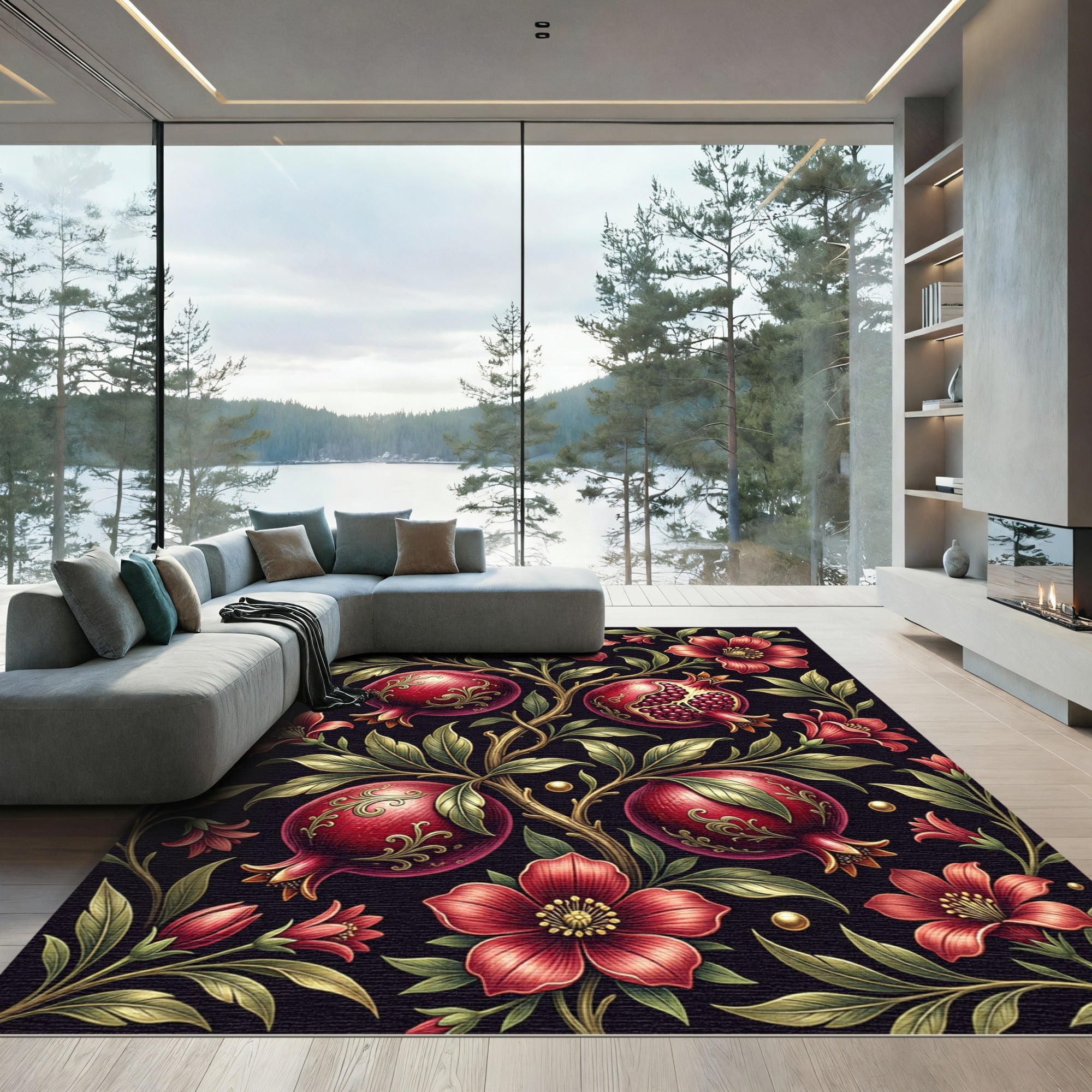 Gilded Pomegranate Botanical Orchard Artwork Rug