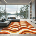 Retro Mid-Century Burnt Orange Wavy Lines Rug