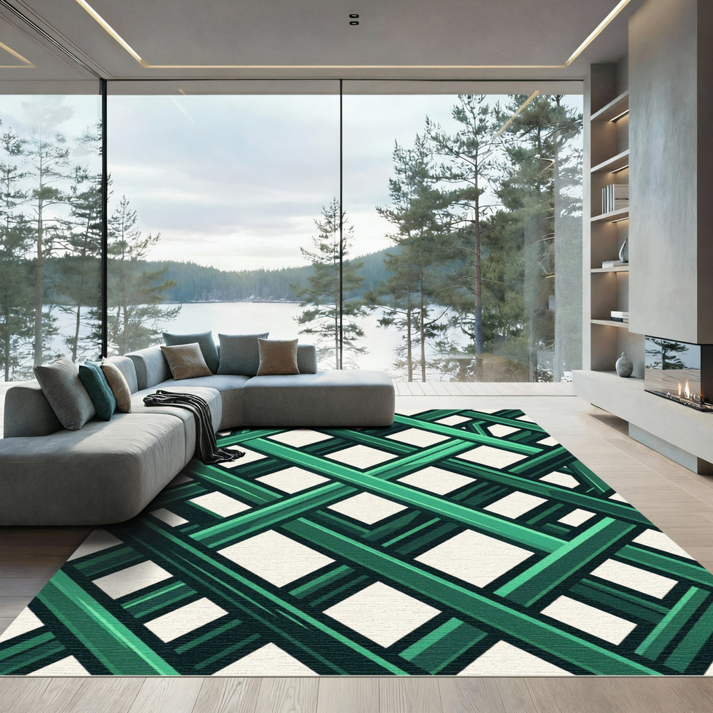 Modern Emerald Green Intersecting Lattice Rug