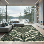 Deep Forest Green Ornate Foliage Medallion Rug