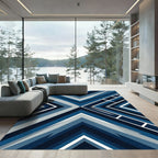 Deep Blue Modern Geometric Chevron Rug