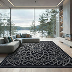 Silver Geometric Medallion Interlocking Lattice Rug