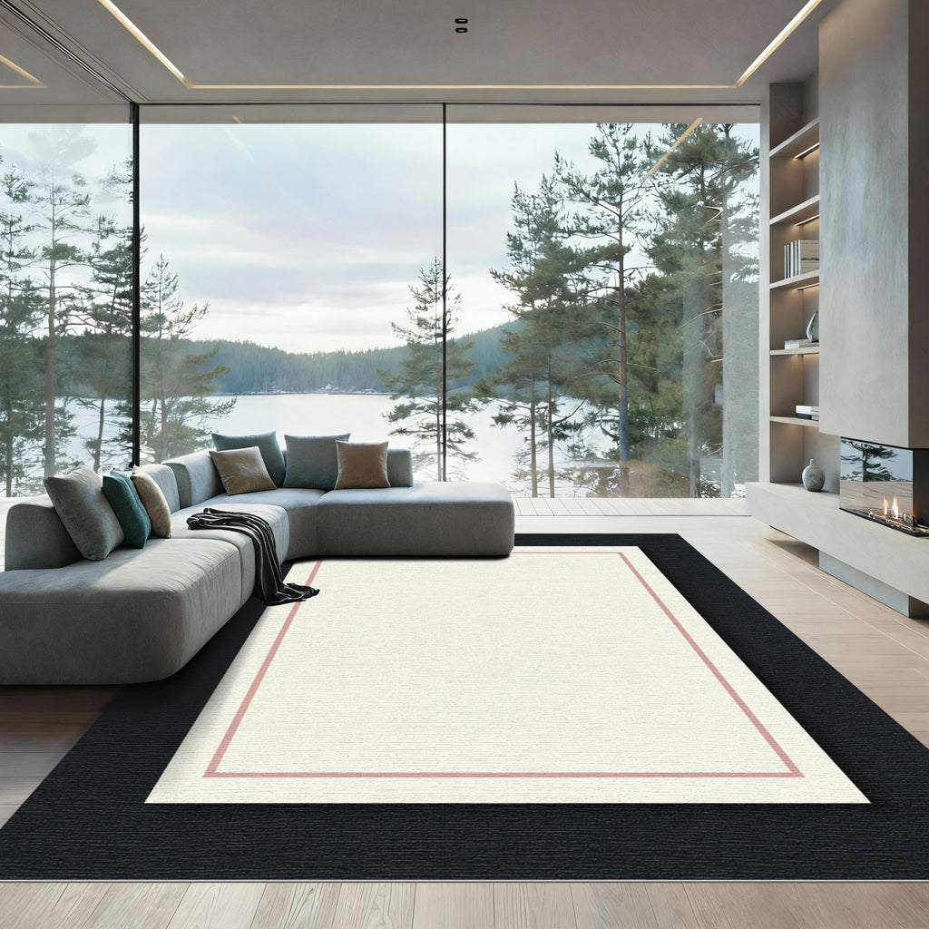 Cream Dusty Rose Border Square Rug