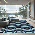 Deep Blue Abstract Wavy Stripes Rug
